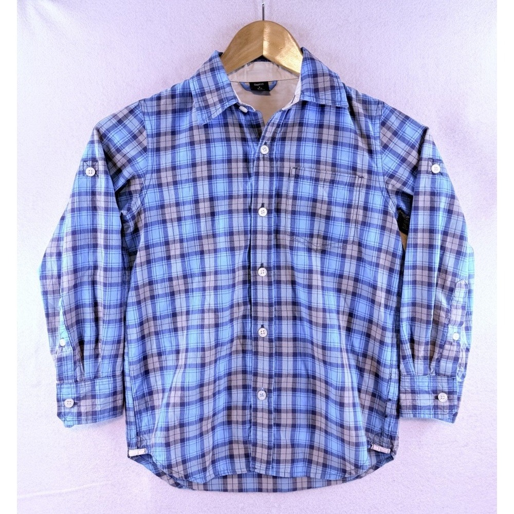 Gap‎ Kids Boys Size S (6- 7) Blue Plaid Button Down Long Sleeve Collared Shirt